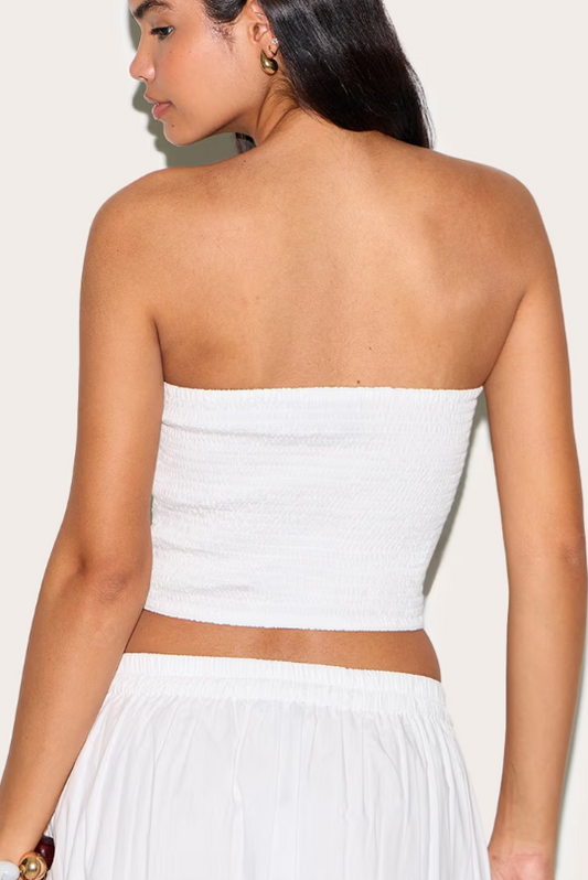 Plt - Tall White Cotton poplin Ruched Front Crop Top White