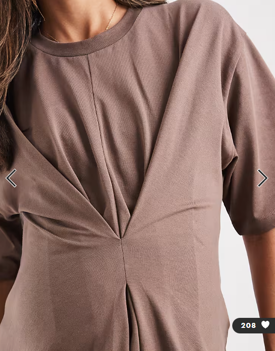 ASOS DESIGN Maternity pleat tuck detail t-shirt in mocha