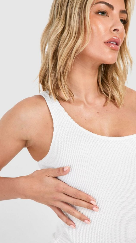 Crinkle One Shoulder Swimsuit - white