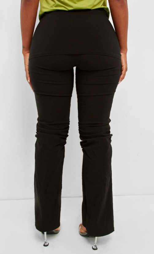 Shape Black Fold Over Ruched Detail Flare Trousers
