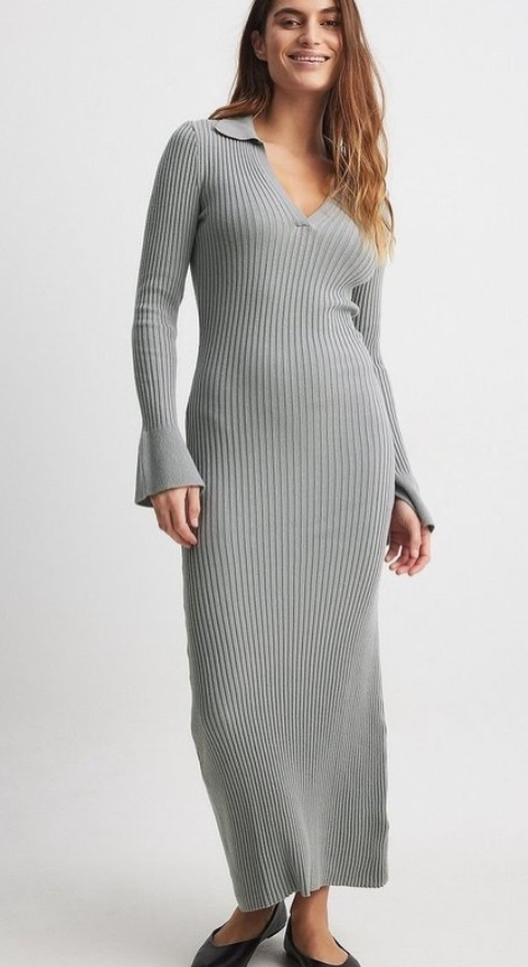 NA-KD - Rib Knitted Trumpet Sleeve Dress
