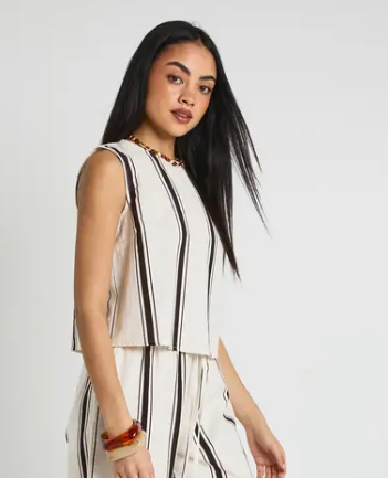 boohoo Striped Linen Look Boxy Top