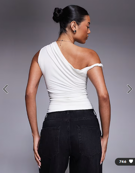 Kaiia exclusive double layered slinky off shoulder top in white