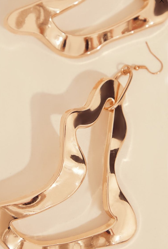 Gold Oversized Abstract Hammered Link Statement Earrings