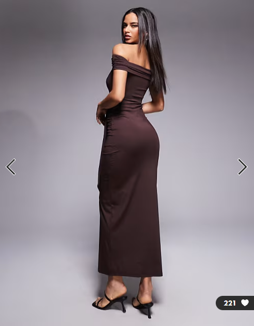 The Frolic exclusive slinky bardot drape detail maxi dress in chocolate
