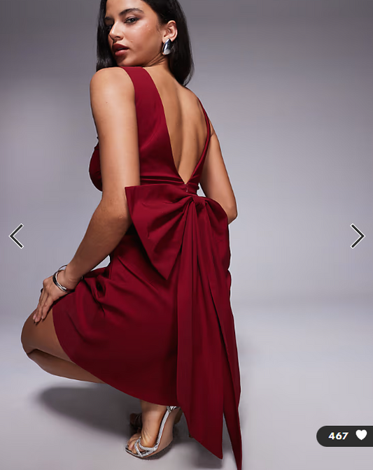 TFNC bengaline structured low back bow detail mini dress in burgundy