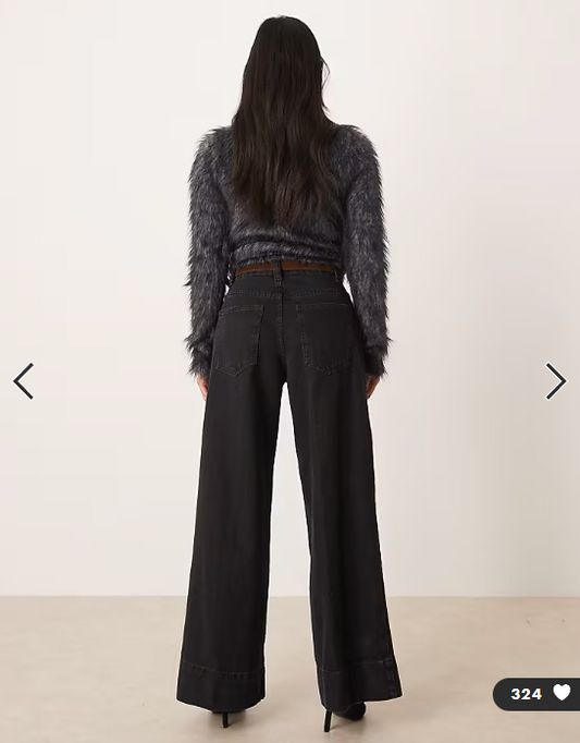 ASOS DESIGN Petite wide leg jeans with crease front and belt in black