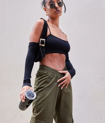 Black Contour Rib Cold Shoulder Crop Top