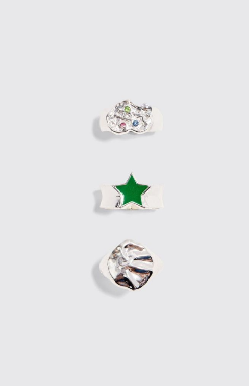 3 Pack Star Melted Rings In Silver - silver