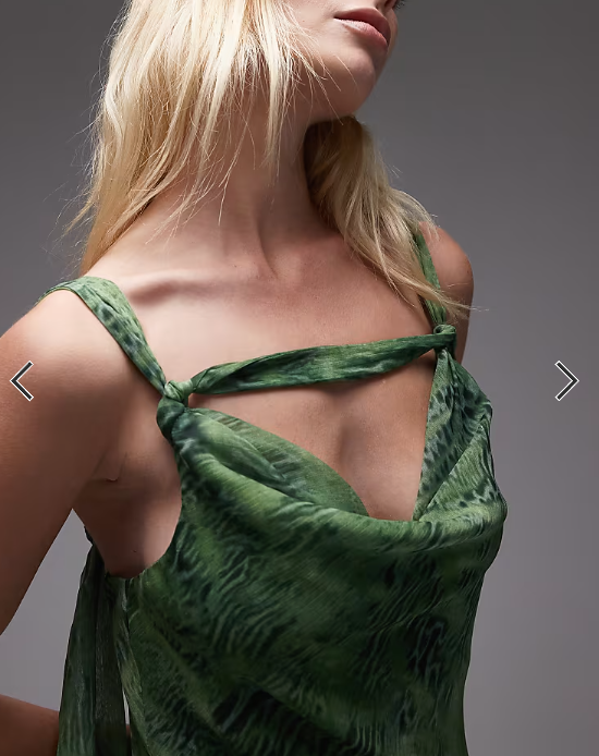 Topshop knot neck deep cowl occasion maxi dress in green snake
