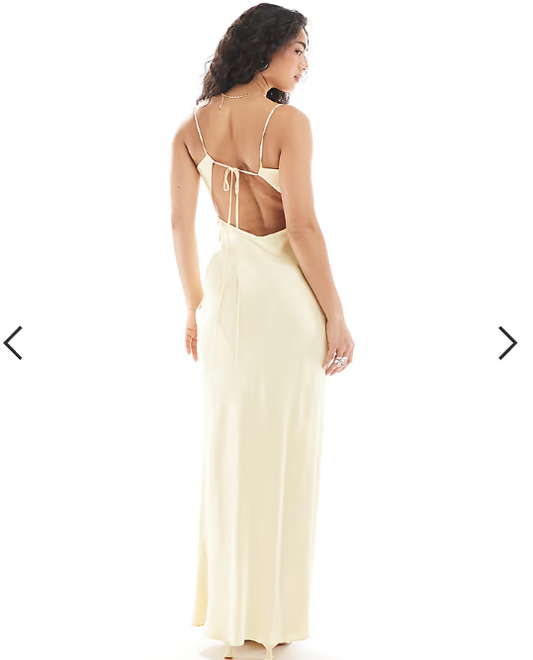 ASOS DESIGN satin tie back maxi dress in buttermilk