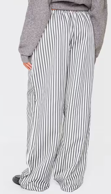 White Pinstripe Woven Drawstring Waist Low Rise Relaxed Trousers