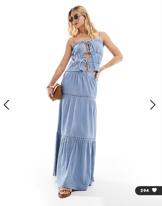 Esmee Exclusive tie front tiered beach crop top in blue