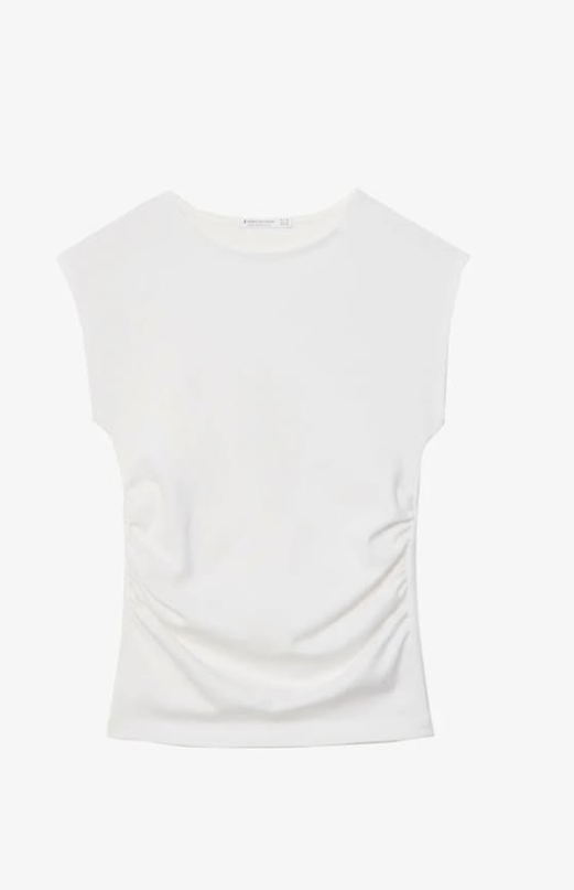 Stradivarius FITTED WITH GATHERING - Basic T-shirt - white