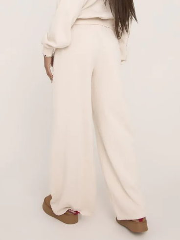 Drawstring Waist Wide Leg Oversized Joggers In Cream