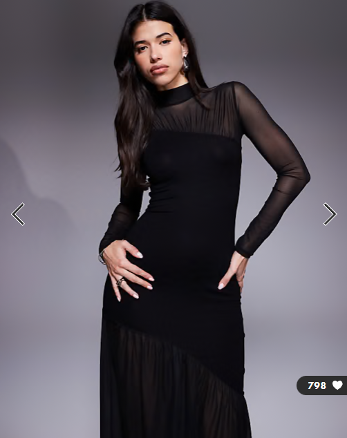 ASOS DESIGN sheer panelled mesh high neck maxi in black