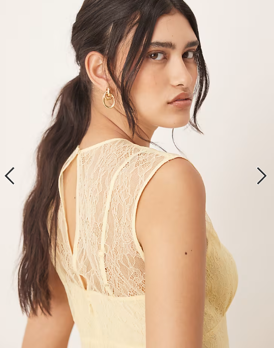 ASOS DESIGN lace bodice pleated skirt midaxi dress in lemon