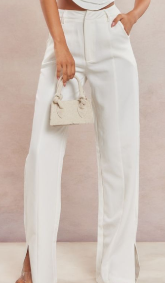 Plt - White Wide Leg Split Hem Trousers