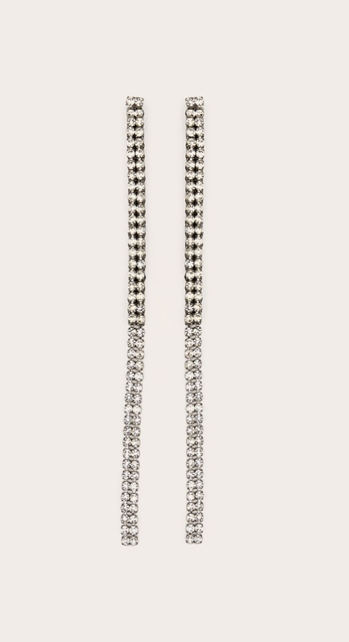 Silver Thin Diamante Statement Earrings