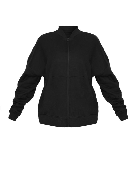 Plt - Black Oversized Zip Through Sweat Bomber Jacket