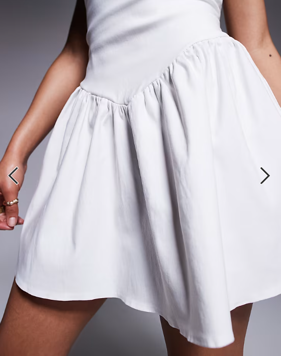 Vesper Petite - Vestito corto stile skater in bengalina bianca con vita scesa e scollo quadrato