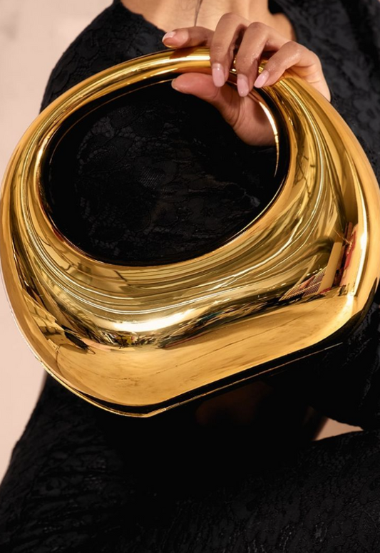 Gold Hard Smooth Curve Hand Bag