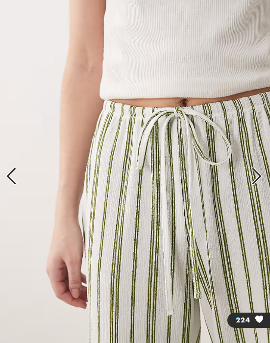 Wednesdays Girl jersey tie waist wide leg trouser in green stripe