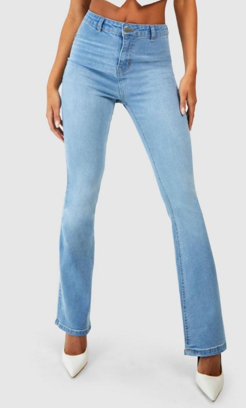 Boohoo Butt Shaper High Rise Skinny Flared Jeans - light blue
