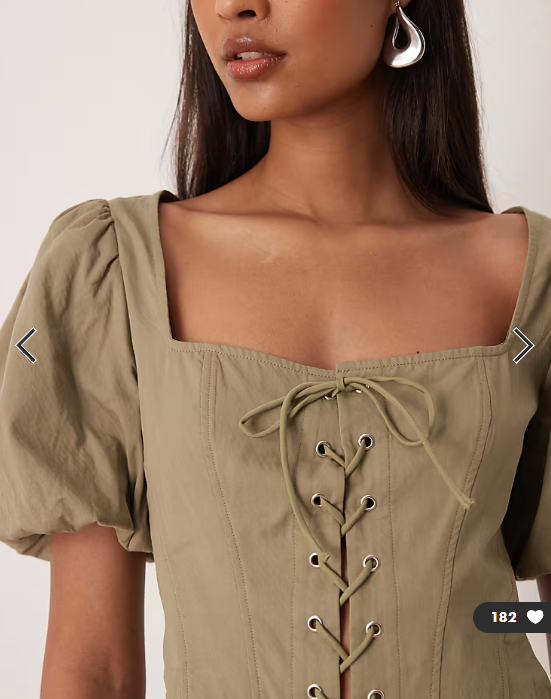Gina Tricot pure cotton milkmaid corset top in olive green