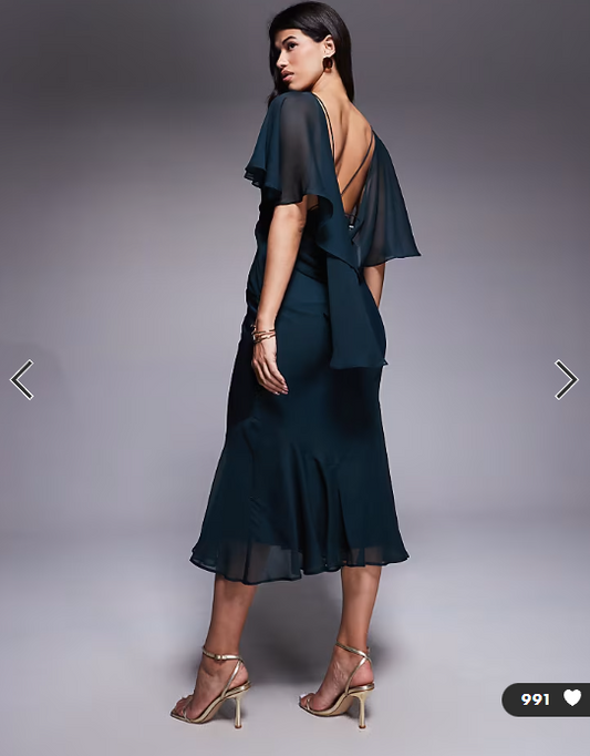 ASOS DESIGN cowl neck ruffle hem maxi dress in dark green
