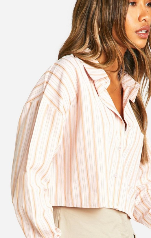 Boohoo - Striped Boxy Crop Shirt