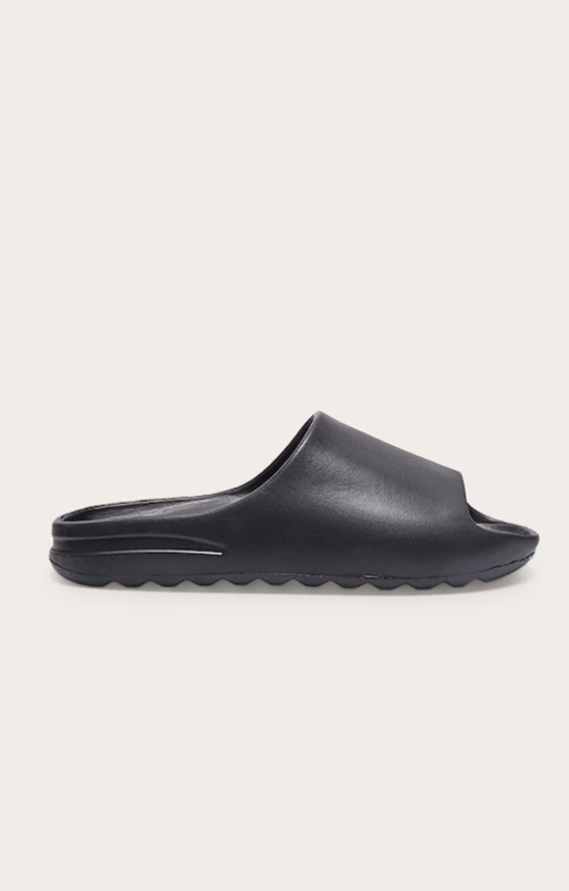 Black Rubber Ribbed Sole Slides