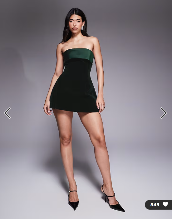 Murci exclusive satin trim velvet mini dress in emerald green