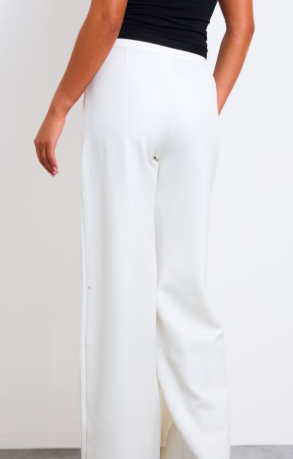 Ecru Contrast Double Waistband Detail Tailored Trousers