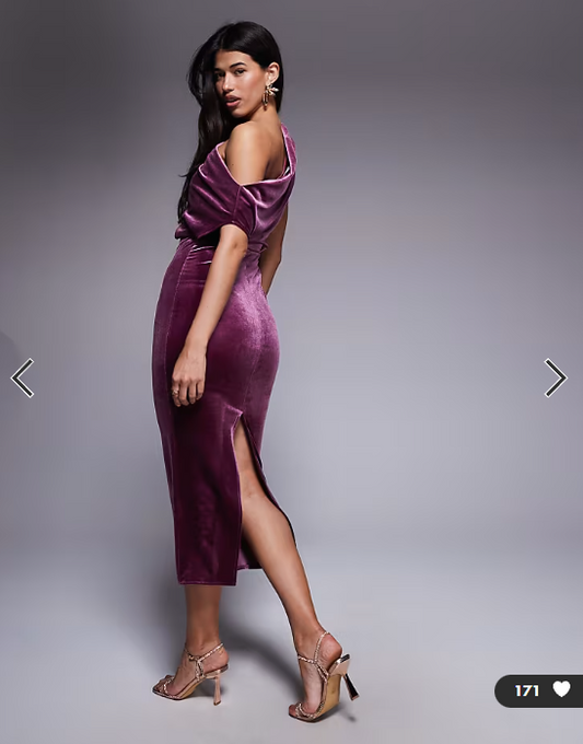 ASOS DESIGN velvet dramatic neckline midi dress in dusky rose