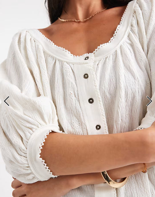 Asos - button through blouson sleeve broderie top