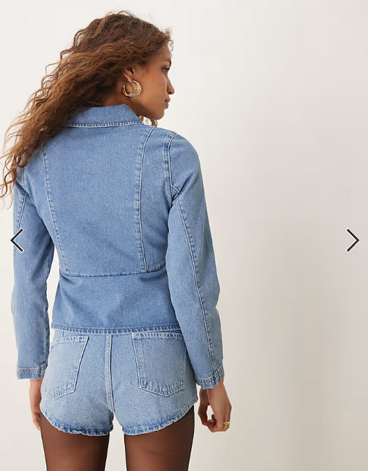 ASOS DESIGN fitted denim jacket in mid blue