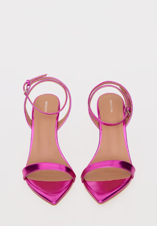 Plt - Pink Metallic PU Point Toe Strappy Barely There High Heeled Sandals