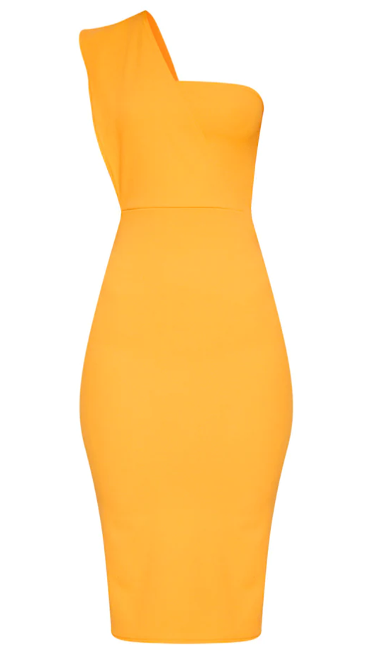 Yellow One Shoulder Draped Midi Dress