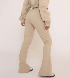 High Waist Flared Joggers In Beige