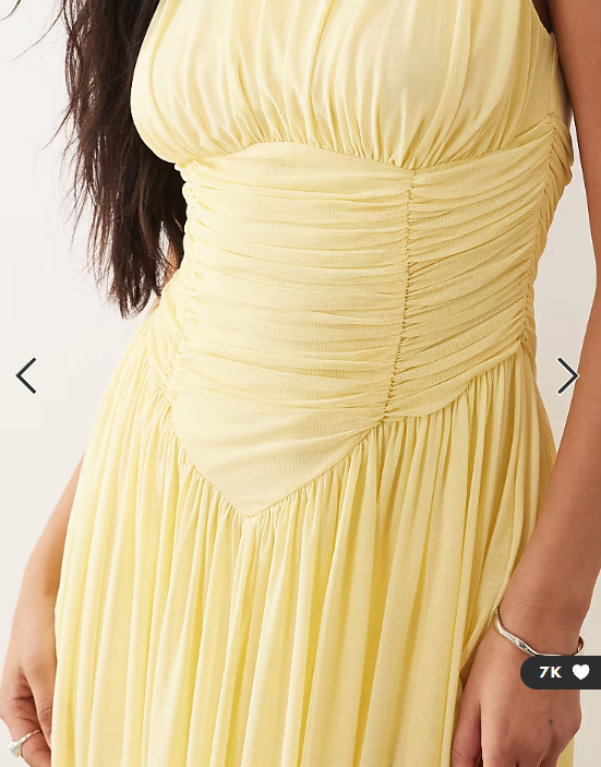 ASOS DESIGN mesh slash neck asymmetric bubble hem dress in lemon