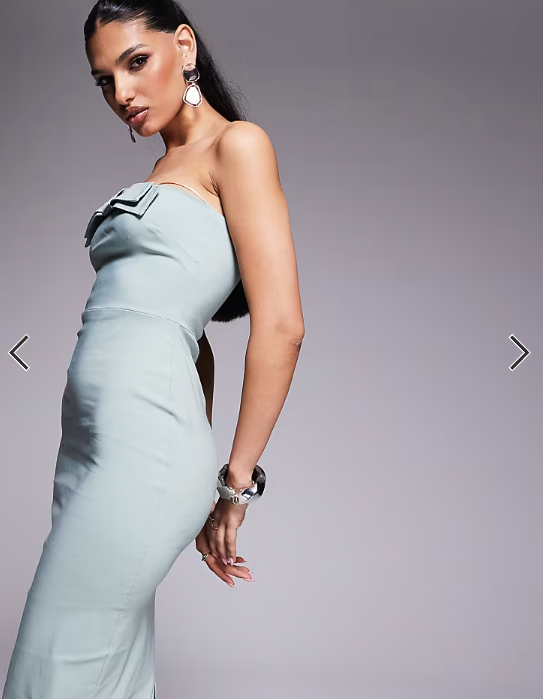 Vesper bengaline bandeau bow detail bodycon midaxi dress in sage