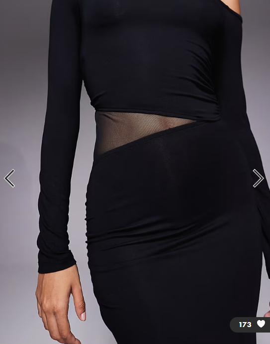 ASOS DESIGN asymmetric long sleeve midi dress with mesh panel waist in black