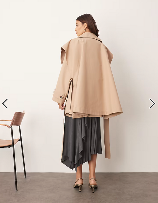 Asos - Arrange - double breasted cropped trench coat with cape detail in Tan