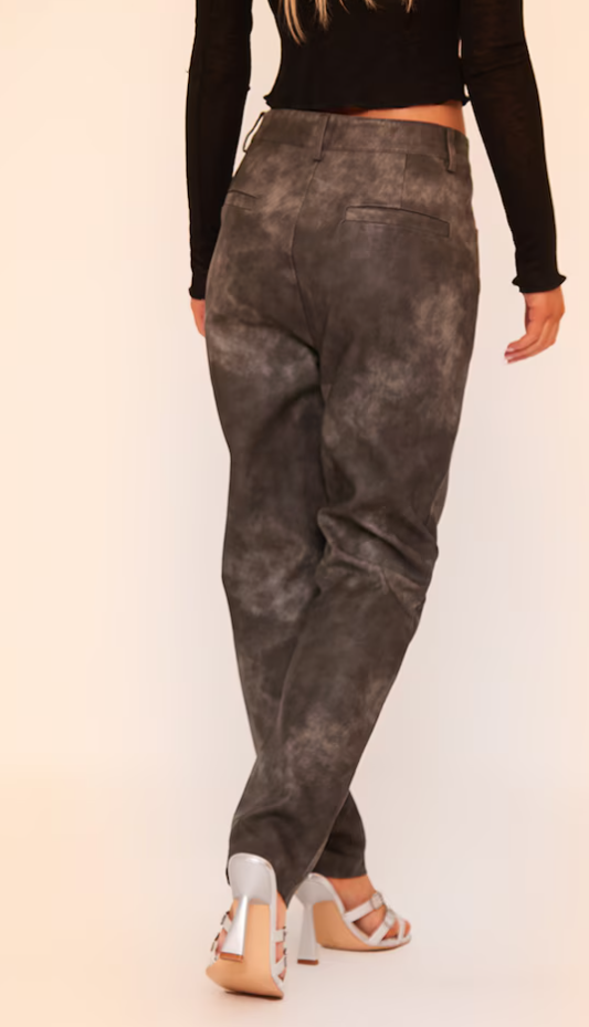 Washed Black Faux Leather Cropped Trousers