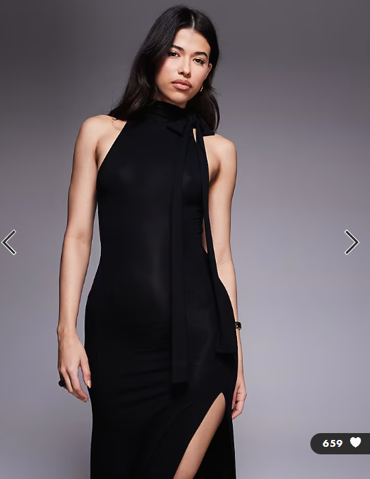 ASOS DESIGN high neck with bow detail maxi dress with side split in black