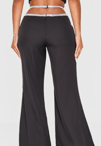 Shape Black Diamante Detail Cut Out Waist Tailored Trouser