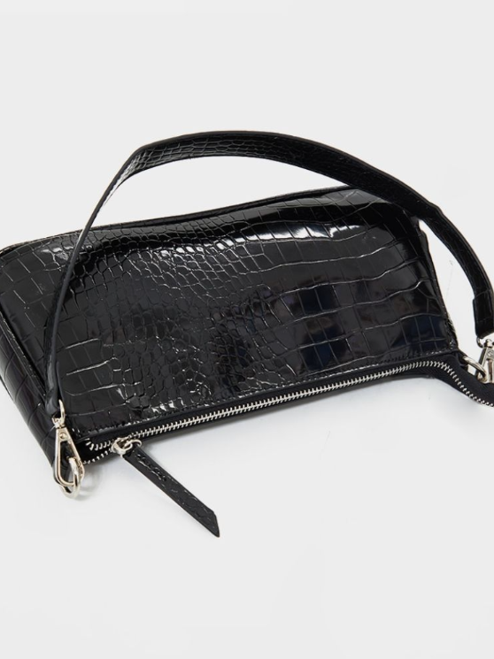 Prettylittlething Black Croc Shoulder Bag