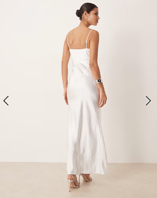 Pretty Lavish Bridal Keisha satin drape cowl neck cami maxi dress in ivory