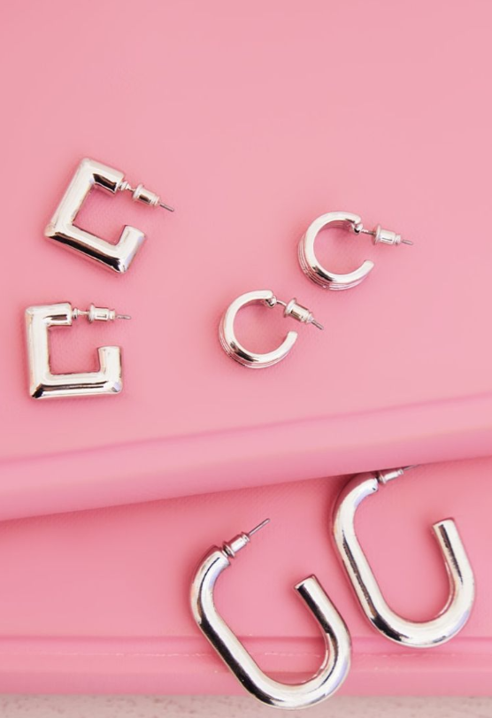 Recycled Silver Chunky Hoop Multipack Earrings